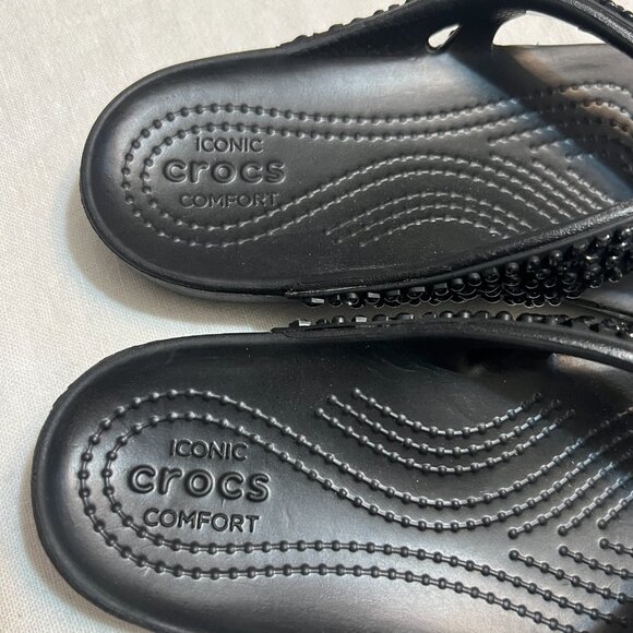 Authentic Crocs W6 – Black Crystal-Studded Sandals | Great Condition Comfortable - Picture 3 of 5